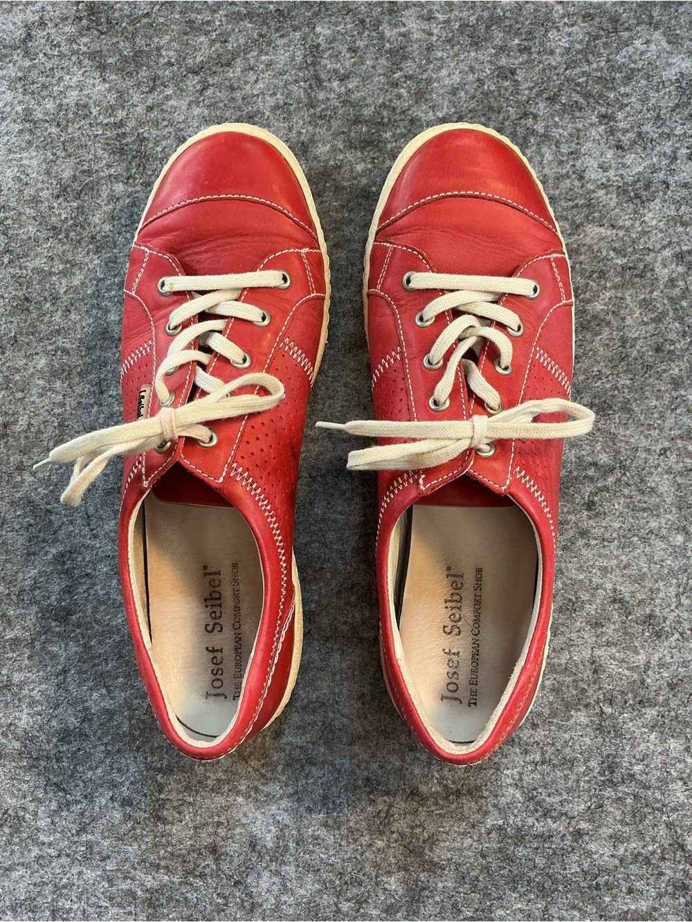Josef Seibel Bowling Red Leather Lace-Up Sneakers Size 41